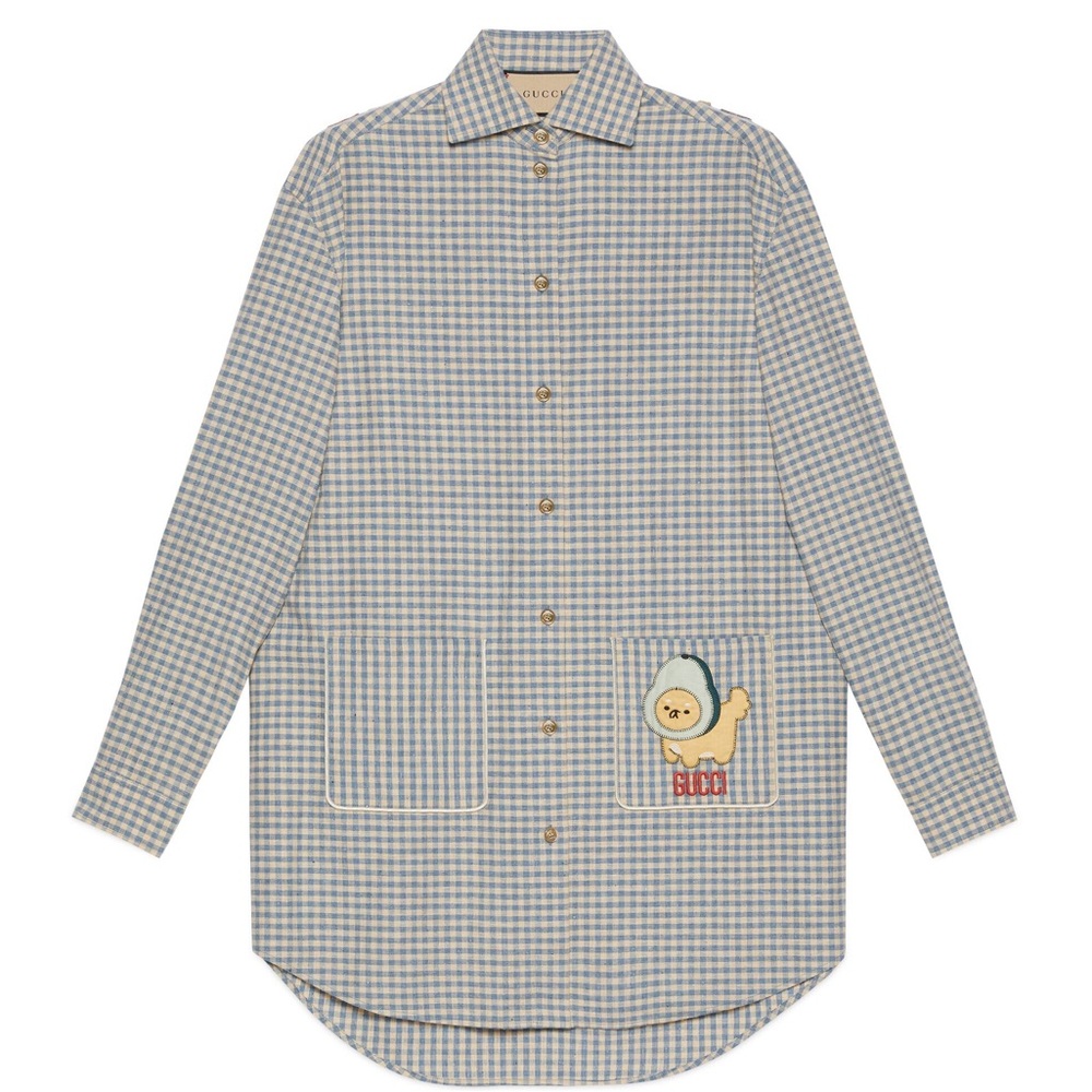 Gucci Gingham Embroidered Cotton Oversized Shirtdress or Tunic Size 38 - Picture 9 of 13